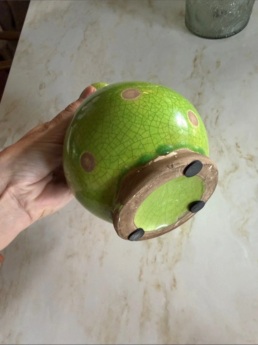 Green Polka Accent Ceramic Vase by